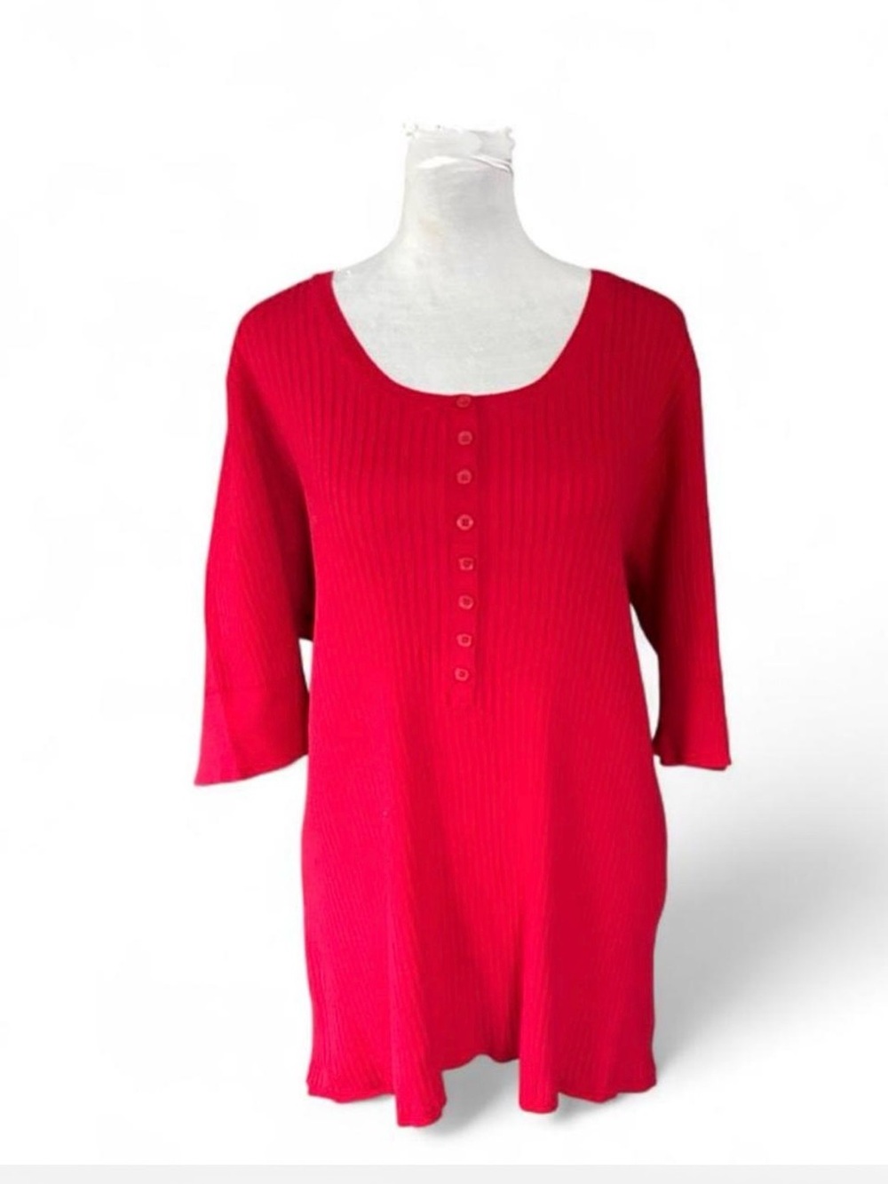 Lane Bryant red ribbed cotton & nylon top with button front, size 22/24